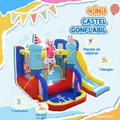 Outsunny Castel Gonflabil 4 in 1 pentru Copii de la 3 la 8 ani cu Tobogan, Trambulina, Piscina si Pompa inclusa, 265x260x200cm 