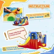 Outsunny Castel Gonflabil 4 in 1 pentru Copii de la 3 la 8 ani cu Tobogan, Trambulina, Piscina si Pompa inclusa, 265x260x200cm 