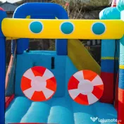 Outsunny Castel Gonflabil 4 in 1 pentru Copii de la 3 la 8 ani cu Tobogan, Trambulina, Piscina si Pompa inclusa, 265x260x200cm 