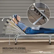 Outsunny Șezlong de plajă, Pliabil cu suport pentru cap, spătar reglabil, aluminiu și textilene, bej 