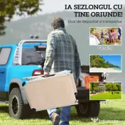 Outsunny Șezlong de plajă, Pliabil cu suport pentru cap, spătar reglabil, aluminiu și textilene, bej 