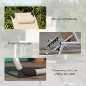 Outsunny Șezlong de plajă, Pliabil cu suport pentru cap, spătar reglabil, aluminiu și textilene, bej 