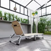 Outsunny Șezlong de plajă, Pliabil cu suport pentru cap, spătar reglabil, aluminiu și textilene, bej 