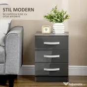Homcom Set 2 Noptiere Moderne cu design compact si 3 sertare 
