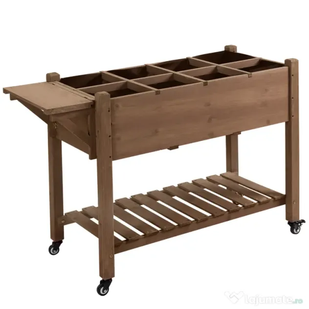 Outsunny Raised Garden Bed Planter Box w/ 8 Grow Grids, Storage Shelf & Lockable Wheels | Aosom Romania