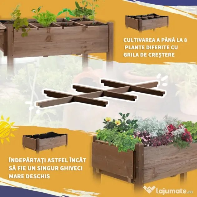 Outsunny Raised Garden Bed Planter Box w/ 8 Grow Grids, Storage Shelf & Lockable Wheels | Aosom Romania