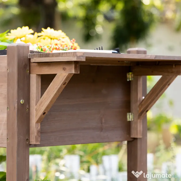 Outsunny Raised Garden Bed Planter Box w/ 8 Grow Grids, Storage Shelf & Lockable Wheels | Aosom Romania