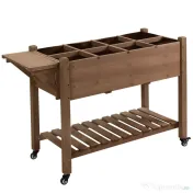 Outsunny Raised Garden Bed Planter Box w/ 8 Grow Grids, Storage Shelf & Lockable Wheels 