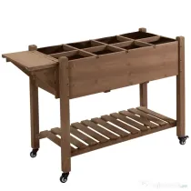 Outsunny Raised Garden Bed Planter Box w/ 8 Grow Grids, Storage Shelf & Lockable Wheels