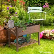 Outsunny Raised Garden Bed Planter Box w/ 8 Grow Grids, Storage Shelf & Lockable Wheels 