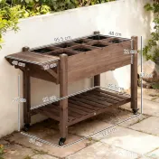 Outsunny Raised Garden Bed Planter Box w/ 8 Grow Grids, Storage Shelf & Lockable Wheels 