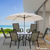 Outsunny Set 6 Piese Scaune de Gradina cu Cotiere, Scaune de Exterior Stivuibile din Metal si Tesatura Respirabila, Maro | Aosom Romania