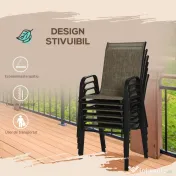 Outsunny Set 6 Piese Scaune de Gradina cu Cotiere, Scaune de Exterior Stivuibile din Metal si Tesatura Respirabila, Maro | Aosom Romania