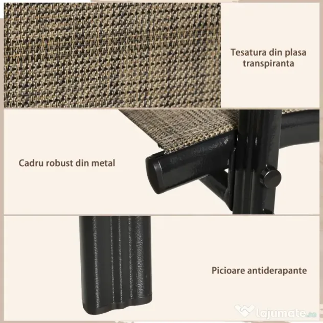 Outsunny Set 6 Piese Scaune de Gradina cu Cotiere, Scaune de Exterior Stivuibile din Metal si Tesatura Respirabila, Maro | Aosom Romania
