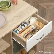 HOMCOM Carucior de bucatarie modern, carucior mobil de depozitare cu sertar, polita cu 3 niveluri, dulap cu usa din sticla, pentru sufragerie, natural