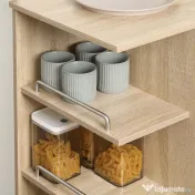 HOMCOM Carucior de bucatarie modern, carucior mobil de depozitare cu sertar, polita cu 3 niveluri, dulap cu usa din sticla, pentru sufragerie, natural