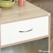 HOMCOM Carucior de bucatarie modern, carucior mobil de depozitare cu sertar, polita cu 3 niveluri, dulap cu usa din sticla, pentru sufragerie, natural