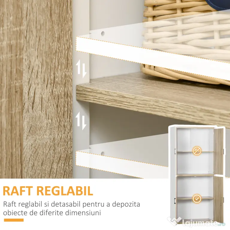 HOMCOM Dulap pentru Bucătărie cu 4 Rafturi Reglabile, 4 Uși și Dispozitiv Anti-Răsturnare, 80x40x182 cm, Lemn Natural | Aosom Romania
