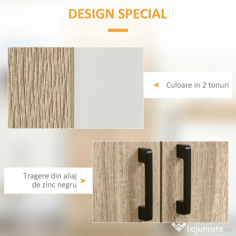 HOMCOM Dulap pentru Bucătărie cu 4 Rafturi Reglabile, 4 Uși și Dispozitiv Anti-Răsturnare, 80x40x182 cm, Lemn Natural | Aosom Romania
