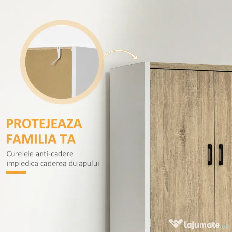 HOMCOM Dulap pentru Bucătărie cu 4 Rafturi Reglabile, 4 Uși și Dispozitiv Anti-Răsturnare, 80x40x182 cm, Lemn Natural | Aosom Romania