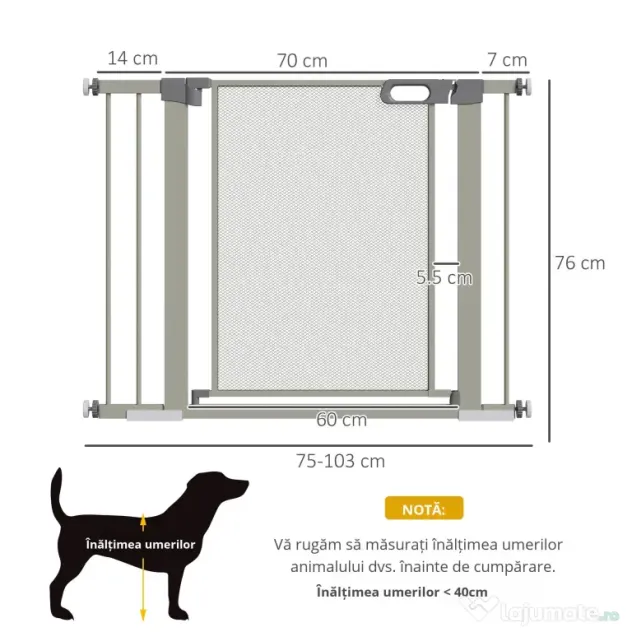 PawHut Barieră Extensibilă pentru Câini cu Închidere Automată din Oțel și ABS, 75-103x76 cm, Gri | Aosom Romania