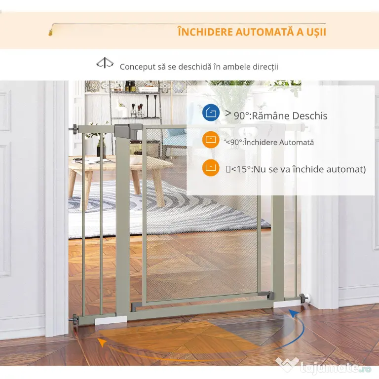 PawHut Barieră Extensibilă pentru Câini cu Închidere Automată din Oțel și ABS, 75-103x76 cm, Gri | Aosom Romania