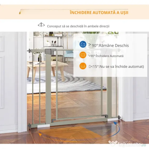 PawHut Barieră Extensibilă pentru Câini cu Închidere Automată din Oțel și ABS, 75-103x76 cm, Gri | Aosom Romania