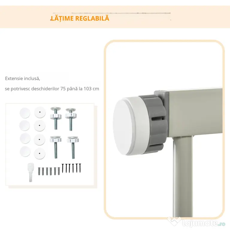 PawHut Barieră Extensibilă pentru Câini cu Închidere Automată din Oțel și ABS, 75-103x76 cm, Gri | Aosom Romania
