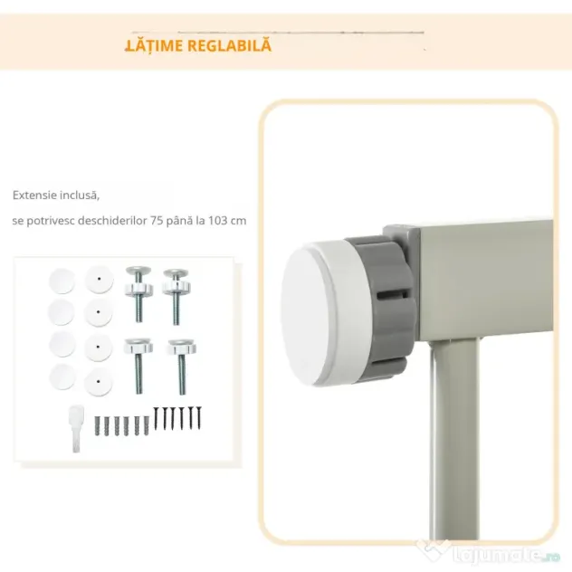 PawHut Barieră Extensibilă pentru Câini cu Închidere Automată din Oțel și ABS, 75-103x76 cm, Gri | Aosom Romania