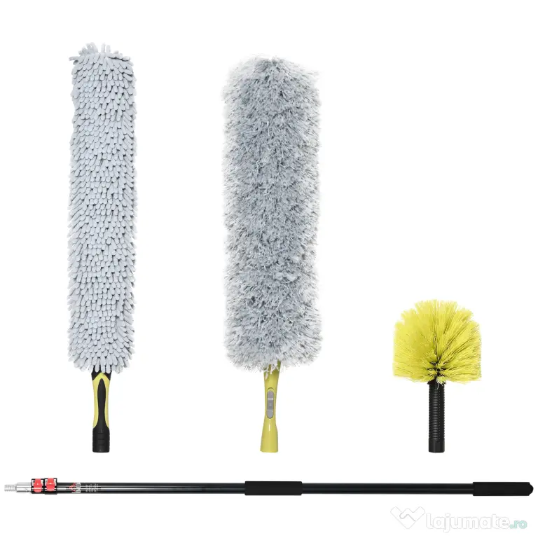 HOMCOM Kit de Curățare cu Stâlp Telescopic 3,5m și Cap Pliabil, Microfibră pentru Praf | Aosom Romania