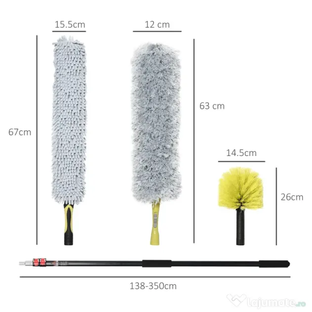 HOMCOM Kit de Curățare cu Stâlp Telescopic 3,5m și Cap Pliabil, Microfibră pentru Praf | Aosom Romania