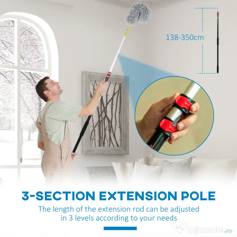 HOMCOM Kit de Curățare cu Stâlp Telescopic 3,5m și Cap Pliabil, Microfibră pentru Praf | Aosom Romania