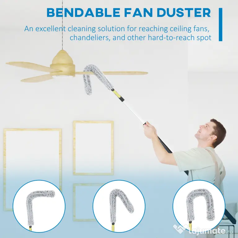 HOMCOM Kit de Curățare cu Stâlp Telescopic 3,5m și Cap Pliabil, Microfibră pentru Praf | Aosom Romania