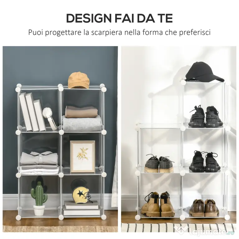 HOMCOM Dulap Modular pentru Pantofi, Transparent, 94,5x32x162cm, Soluție Ideală pentru Organizare | Aosom Romania