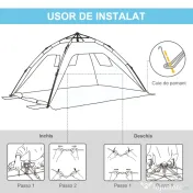 Outsunny Cort de Plajă cu Ferestre și Uşă cu Fermoar, 220x173x120 cm, Albastru Deschis | Aosom Romania 