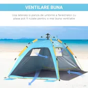 Outsunny Cort de Plajă cu Ferestre și Uşă cu Fermoar, 220x173x120 cm, Albastru Deschis | Aosom Romania 