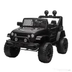 HOMCOM Masina Electrica pentru Copii 12V cu Telecomanda, SUV cu Motor Dublu, Tractiune Manuala, Faruri, Muzica si Claxon, Negru
