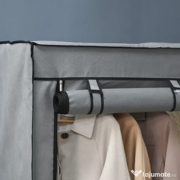 HOMCOM Dulap Portabil din Oțel cu 4 Rafturi 2 Umerase și Ușă Gri Design Compact și Versatil pentru Dormitor sau Hol | Aosom Romania