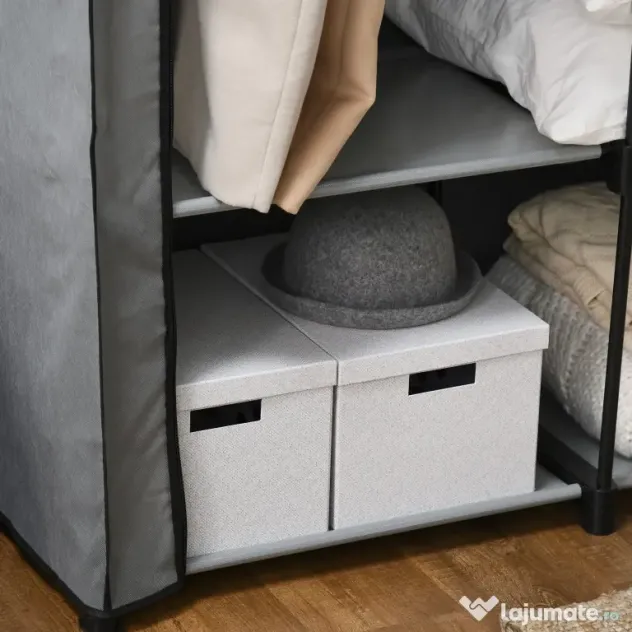 HOMCOM Dulap Portabil din Oțel cu 4 Rafturi 2 Umerase și Ușă Gri Design Compact și Versatil pentru Dormitor sau Hol | Aosom Romania