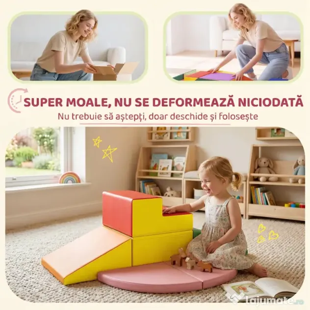 HOMCOM Set de Joacă pentru Copii 1-3 Ani cu 6 Piese de Construcție, 150x100x24 cm, Multicolor | Aosom Romania