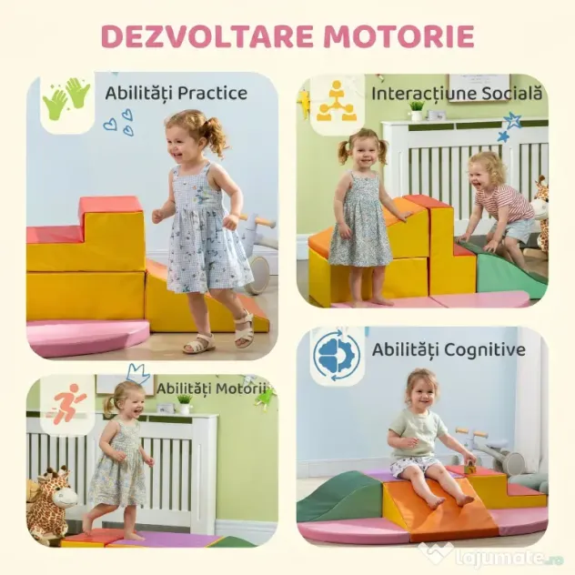 HOMCOM Set de Joacă pentru Copii 1-3 Ani cu 6 Piese de Construcție, 150x100x24 cm, Multicolor | Aosom Romania