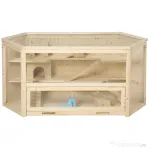 PawHut Cusca Hamster Lemn – 3 Niveluri, Acoperis Deschidere 115×60×55 cm