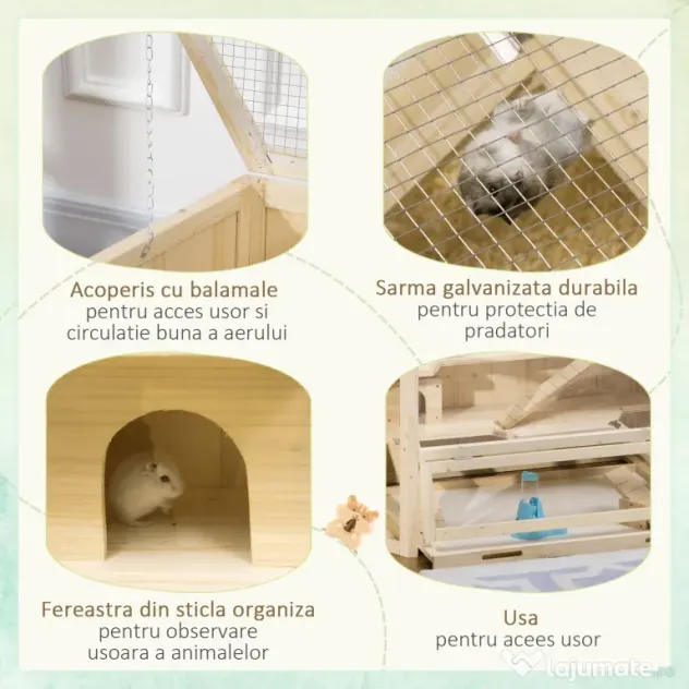 PawHut Cusca Hamsteri din Lemn cu 3 Nivele, Acoperiș Deschidere Ușoară, 115x60x55 cm, Spațiu Generos, Maro | Aosom Romania