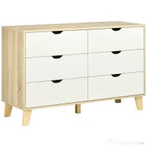 HOMCOM Comodă cu 6 Sertare, Mânere Sculptate și Picioare Trapezoidale, 120x40x76 cm, Lemn Natural | Aosom Romania