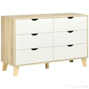 HOMCOM Comodă cu 6 sertare și mânere sculptate, din lemn, 120x40x76 cm, alb și stejar 