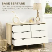 HOMCOM Comodă cu 6 sertare și mânere sculptate, din lemn, 120x40x76 cm, alb și stejar 