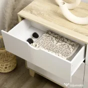 HOMCOM Comodă cu 6 sertare și mânere sculptate, din lemn, 120x40x76 cm, alb și stejar 