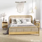 HOMCOM Set de 2 noptiere moderne pentru dormitor si living cu dulap si raft deschis, din PAL, ratan si MDF, 39x35x60 cm 