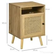 HOMCOM Set de 2 noptiere moderne pentru dormitor si living cu dulap si raft deschis, din PAL, ratan si MDF, 39x35x60 cm 