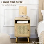 HOMCOM Set de 2 noptiere moderne pentru dormitor si living cu dulap si raft deschis, din PAL, ratan si MDF, 39x35x60 cm 